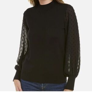 Black Crewneck Sweater W/Sheer Polka Dot Sleeves